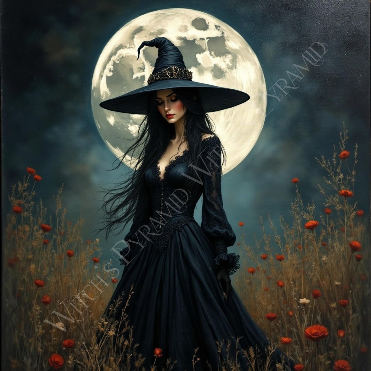Gothic Witch Art Print: Moonlit Witch Artwork