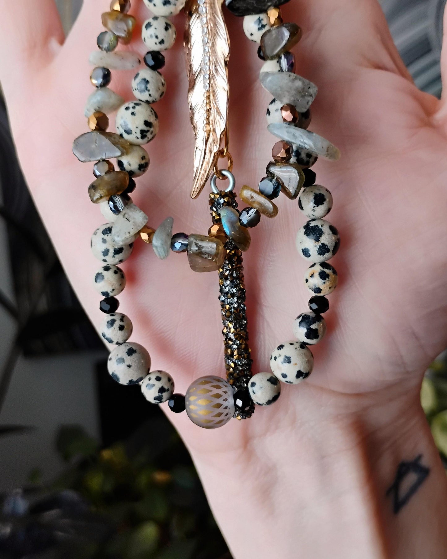 Labradorite and Dalmatian Jasper Purse Charm