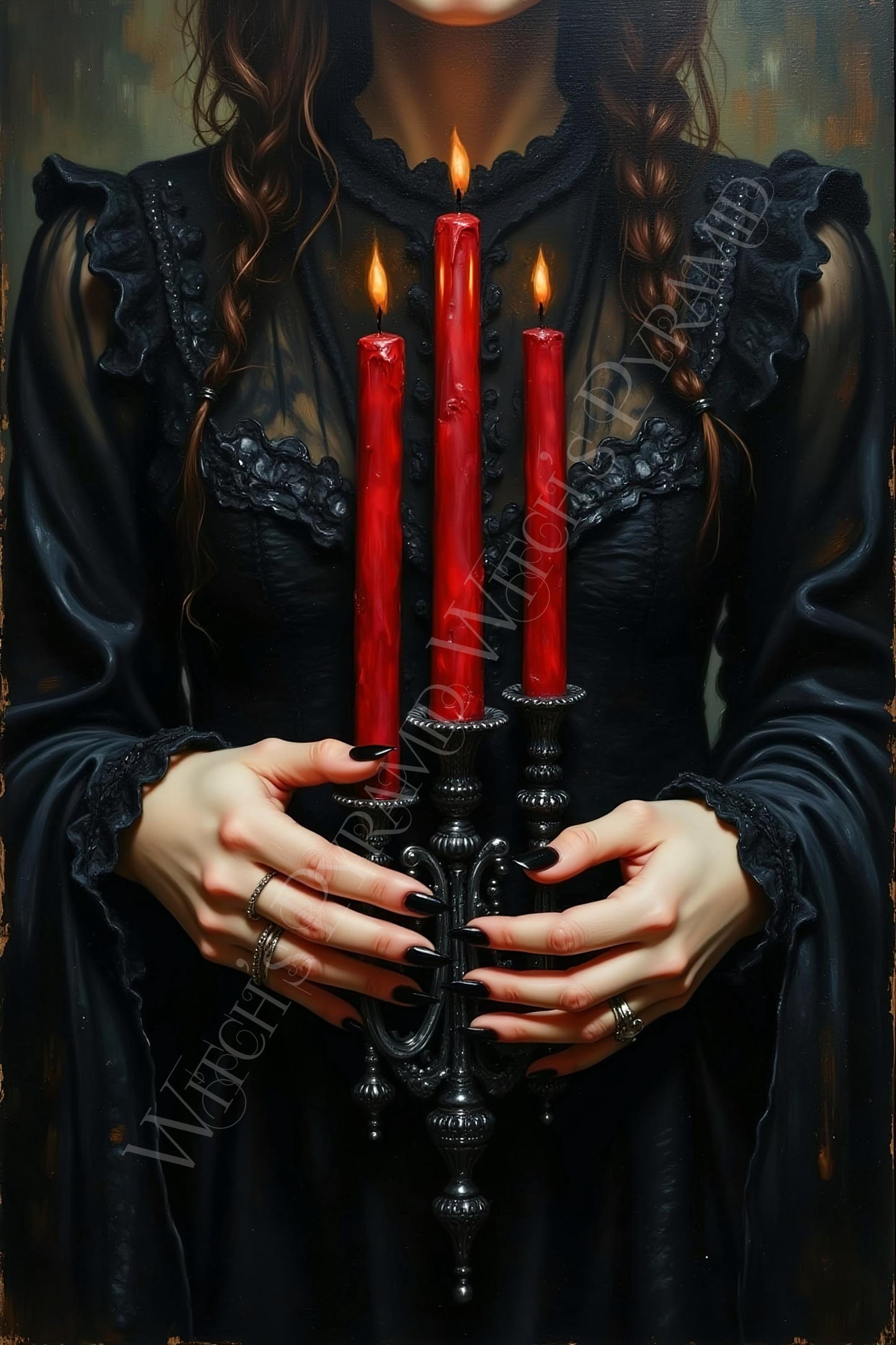 Gothic Woman with Candelabra Art Print: Alternative Home Decor