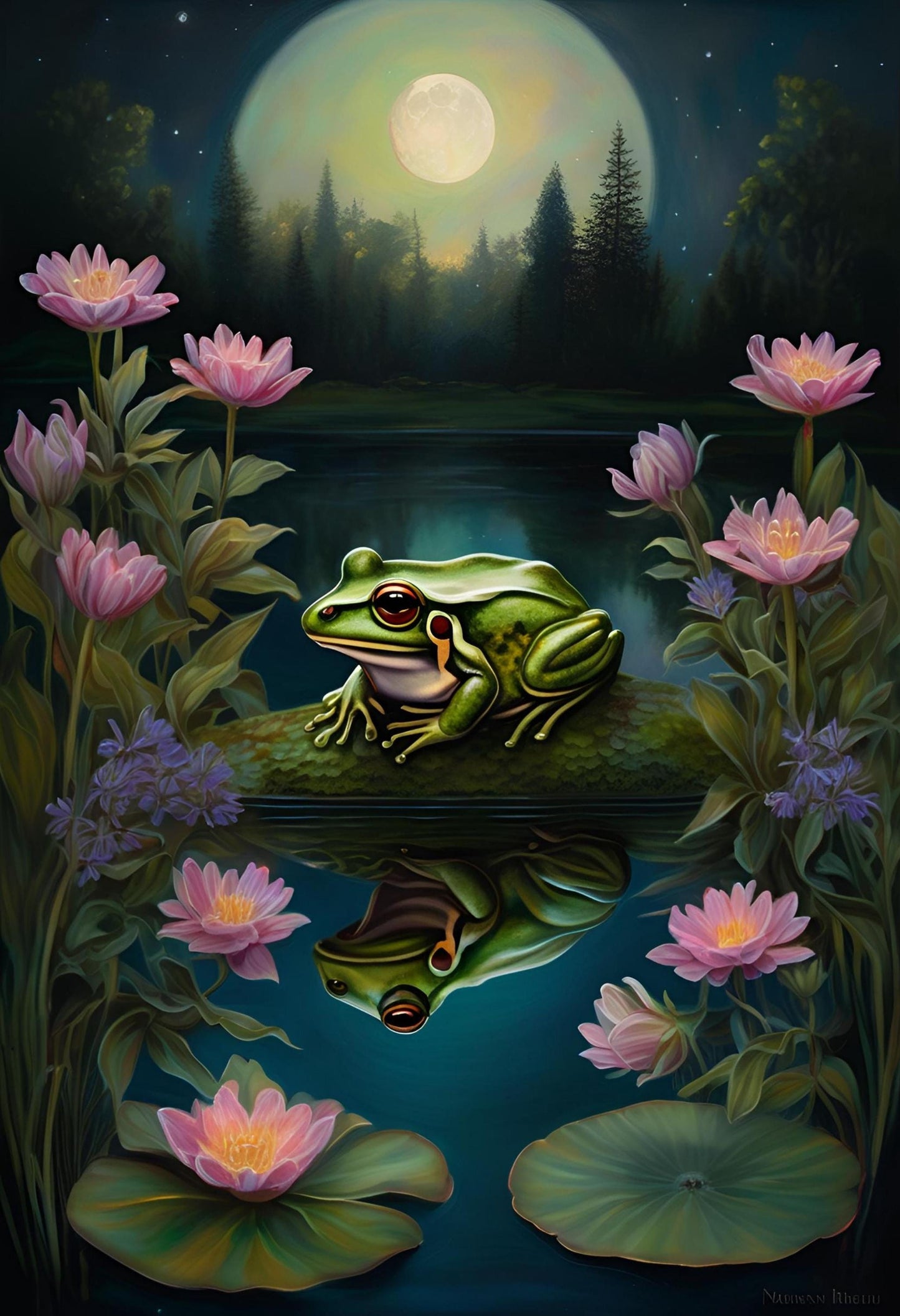Frog on a Lily Pad Art Print: Cottagecore Wall Hanging