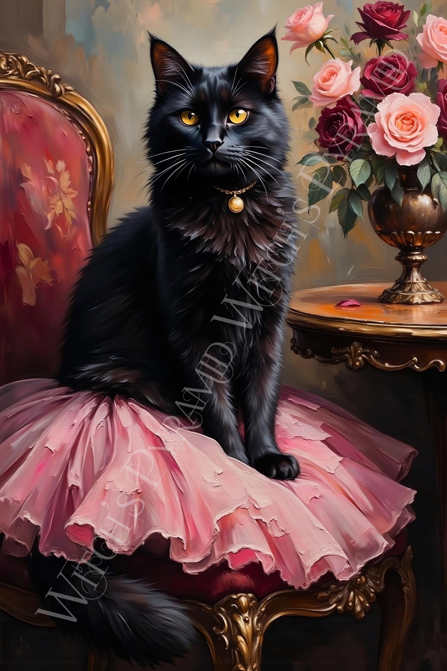 Ballerina Cat in a Pink Tutu Art Print: Victorian Gothic Home Decor