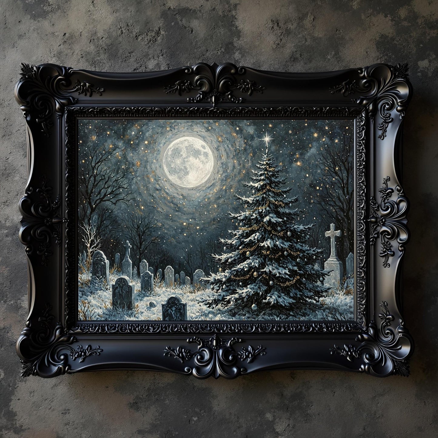 Gothic Graveyard Christmas Tree Print: Dark Yule, Holiday Decor