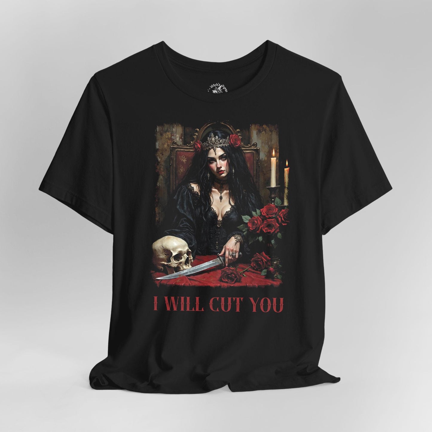 Goth Witch Graphic T-Shirt: Red & Black Alternative Tee