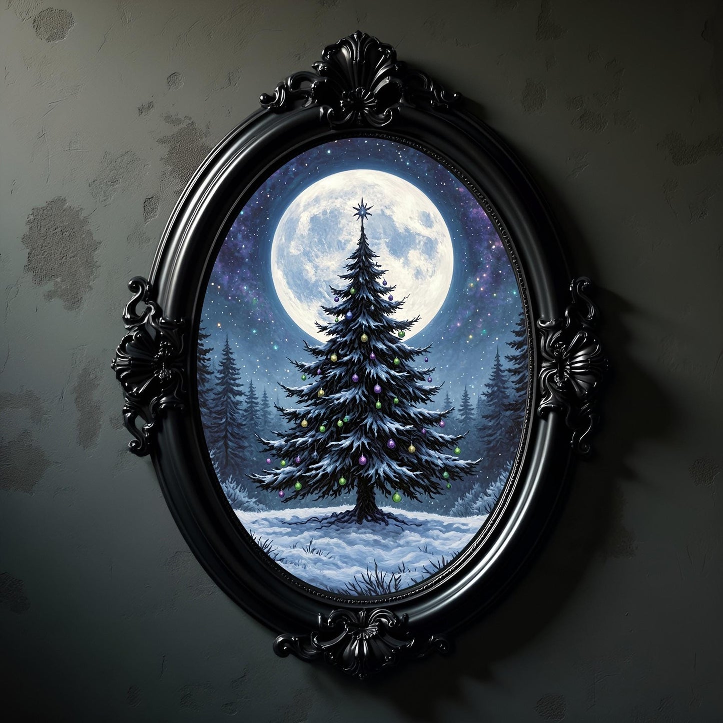 Cosmic Christmas Tree Wall Art: Gothic Purple Yule Tree Print