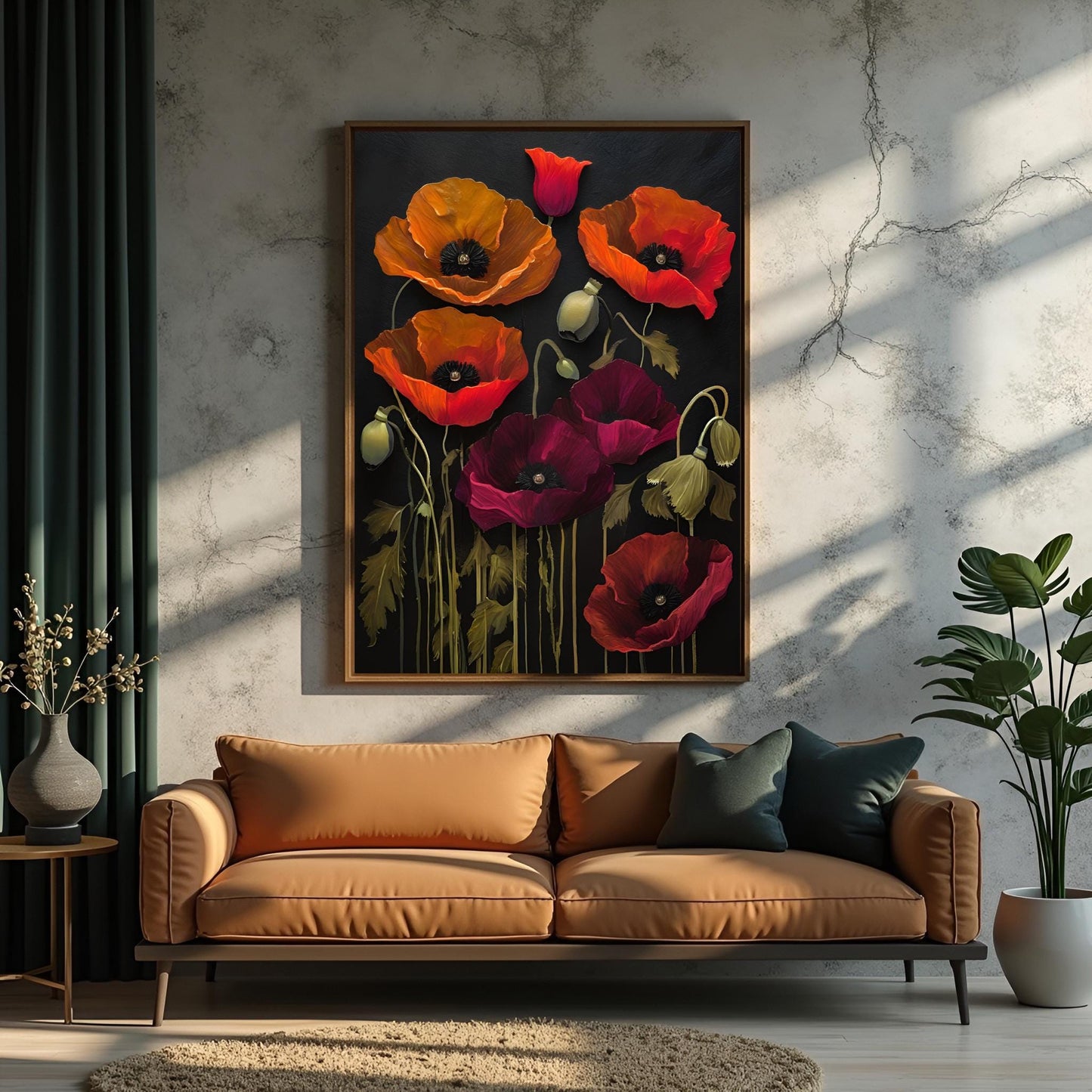 Poppy Flowers Art Print: Dark Botanical Wall Hanging
