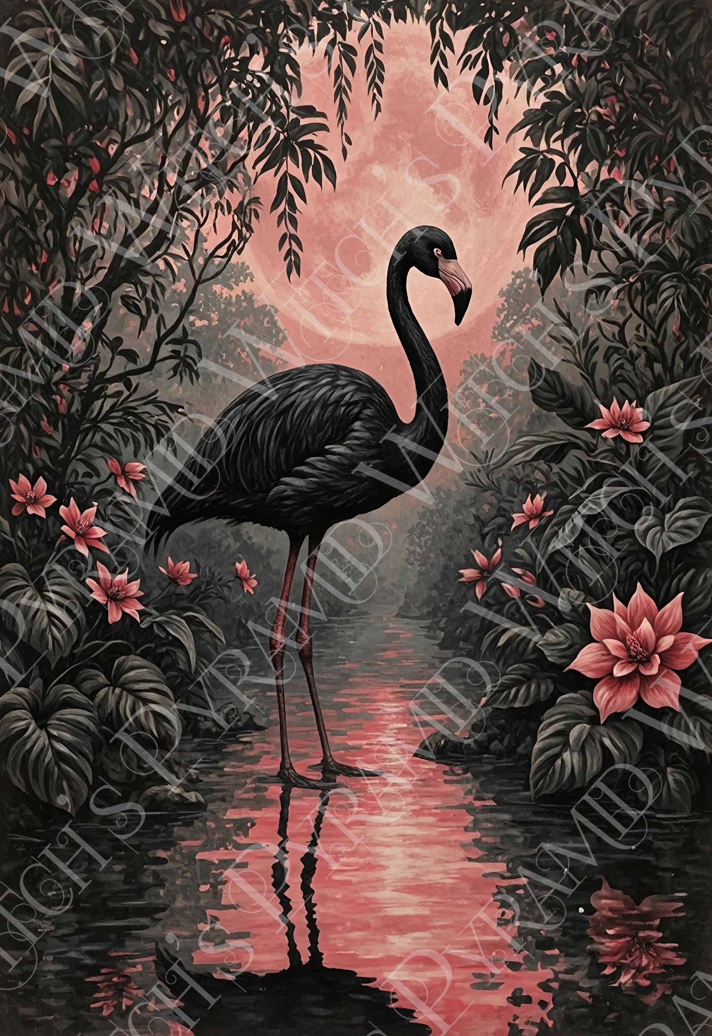 Black Flamingo Print: Vintage Style Tropical Wall Art