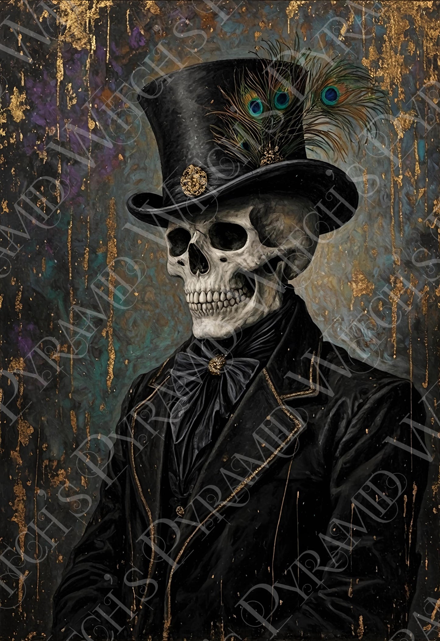 Skeleton Wearing a Top Hat Art Print: Gothic Macabre Decor