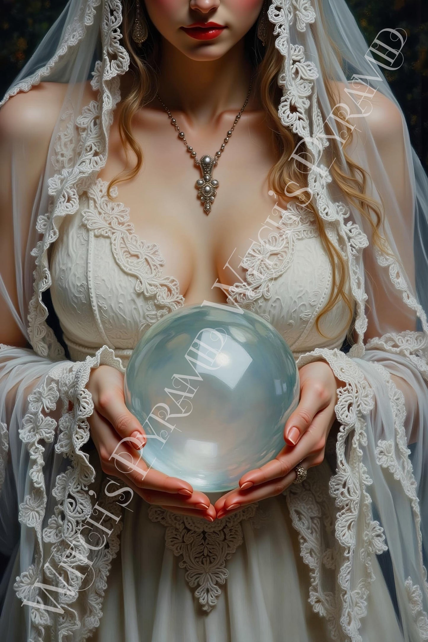 Victorian Bride With a Crystal Ball Art Print: Victorian Gothic Decor