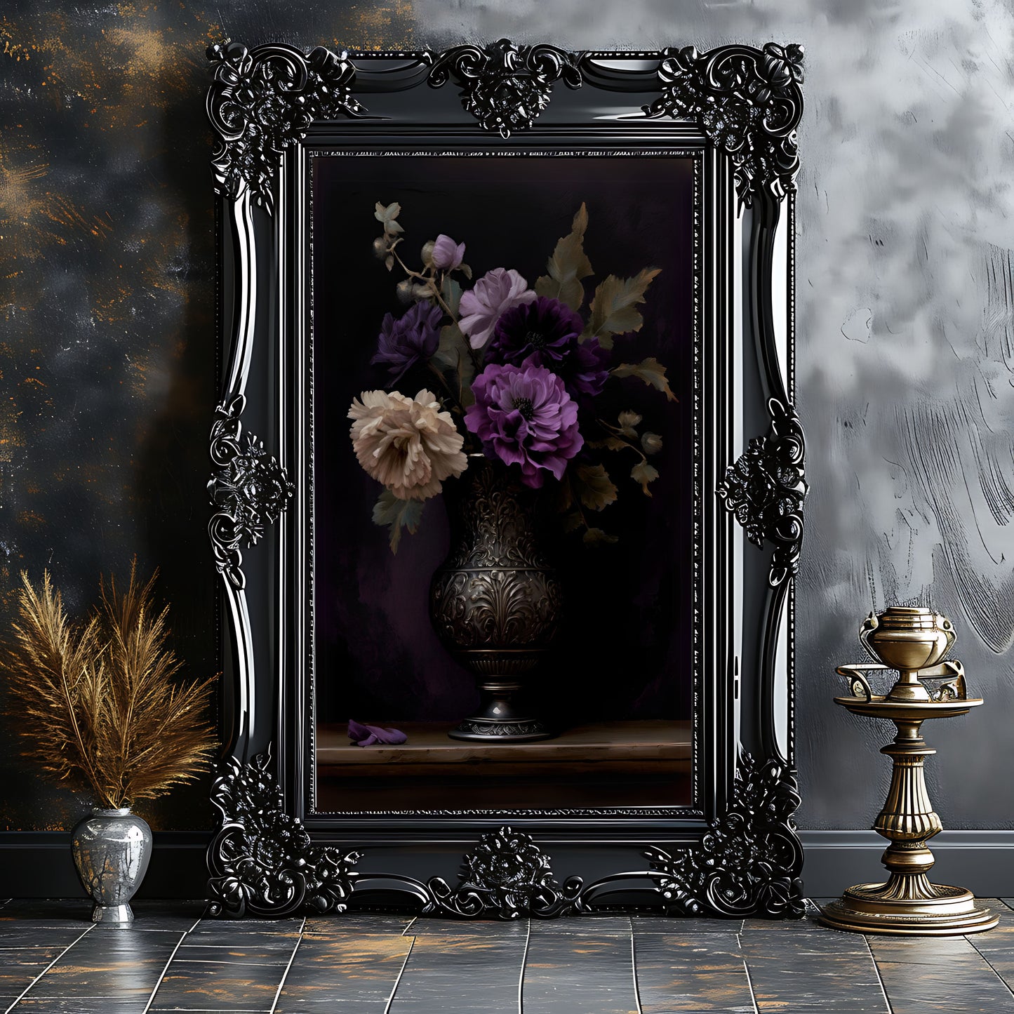 Purple Floral Wall Art: Dark Academia, Victorian Botanical Print