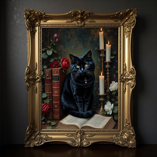 Witch's Black Cat Art Print: Dark Academia Home Decor