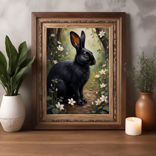 Black Rabbit Print: Dark Academia Nature Home Decor