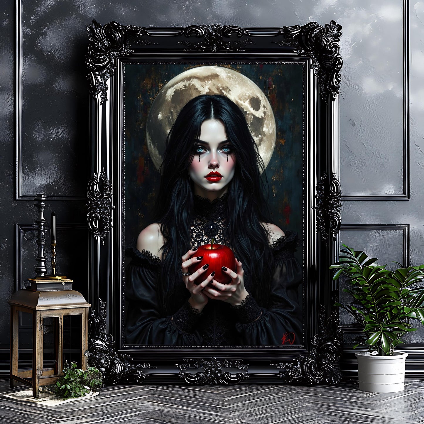 Gothic Woman with an Apple Art Print: Alternative Wall Art