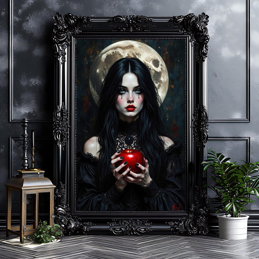 Gothic Woman with an Apple Art Print: Alternative Wall Art