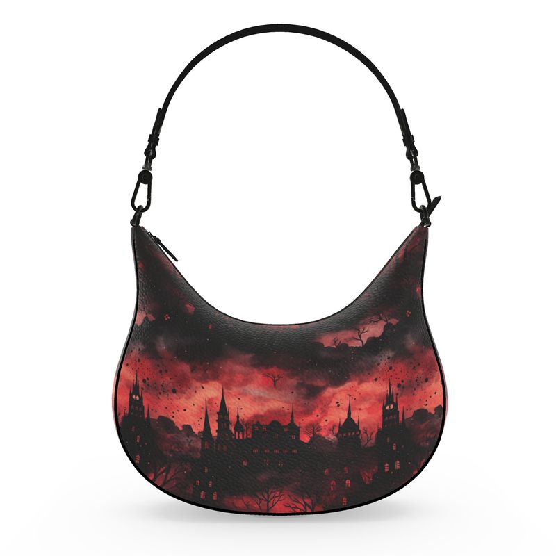 Gothic Skyline Genuine Leather Curved Hobo Bag