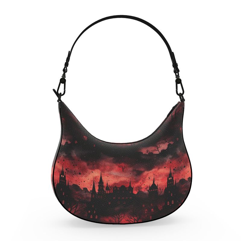 Gothic Skyline Genuine Leather Curved Hobo Bag
