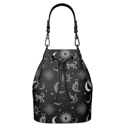 Celestial Cats Leather Bucket Bag
