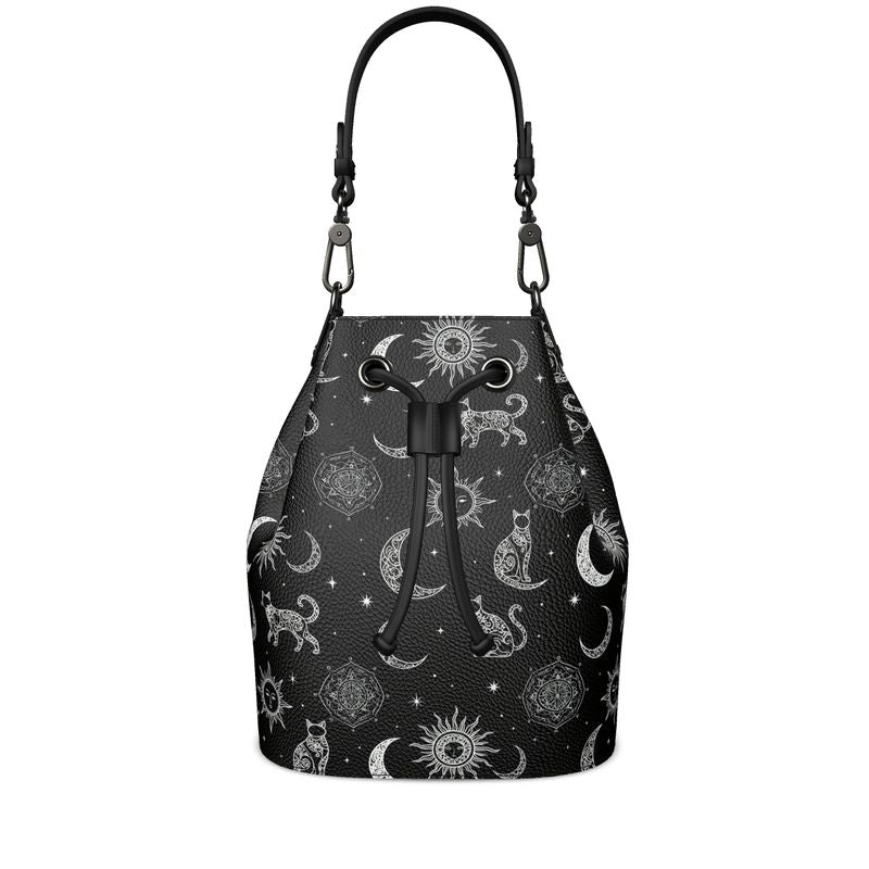 Celestial Cats Leather Bucket Bag