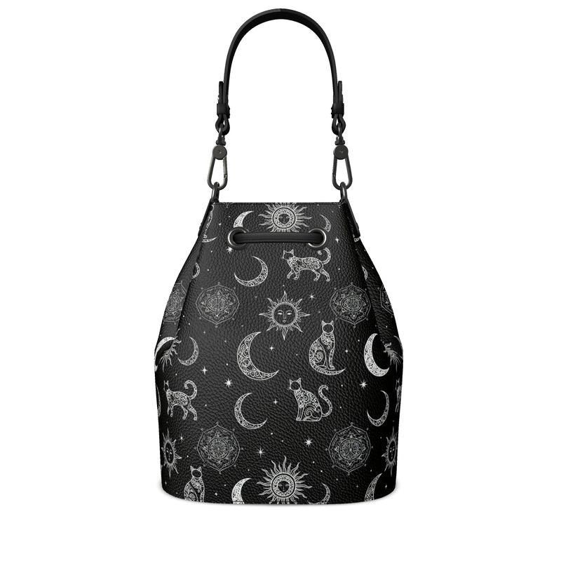 Celestial Cats Leather Bucket Bag