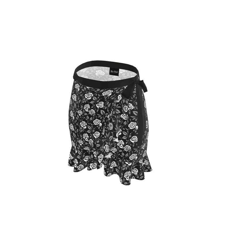 Black & White Rose Vines Wrap Skirt