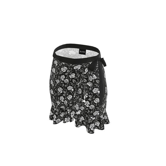Black & White Rose Vines Wrap Skirt