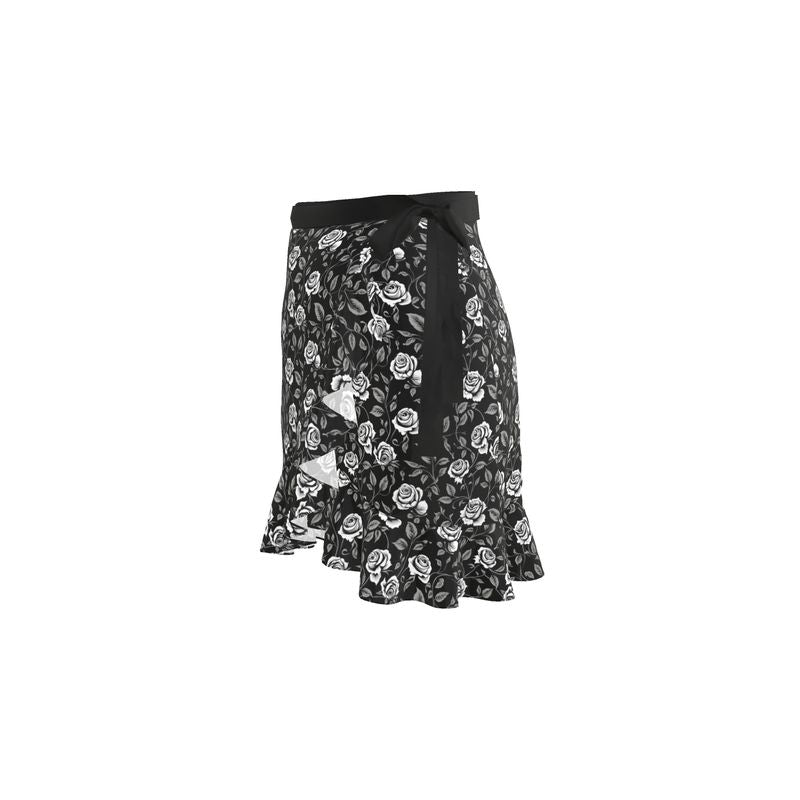 Black & White Rose Vines Wrap Skirt