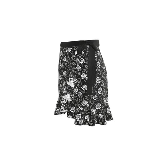 Black & White Rose Vines Wrap Skirt