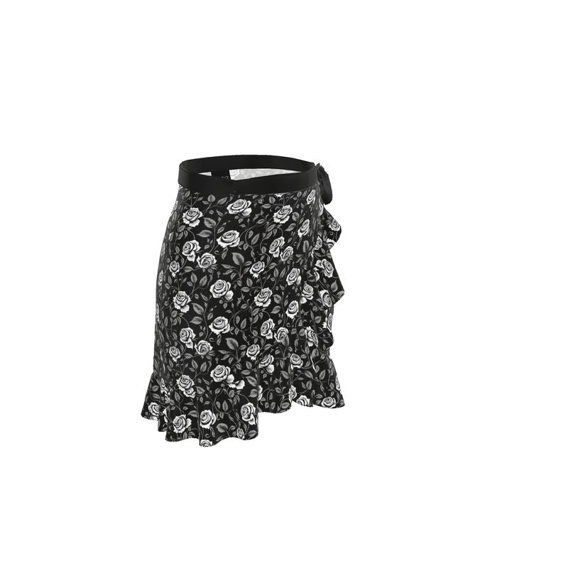 Black & White Rose Vines Wrap Skirt