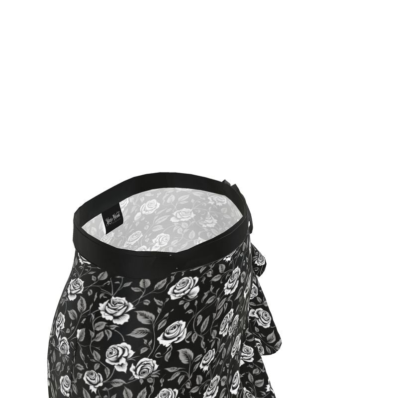 Black & White Rose Vines Wrap Skirt