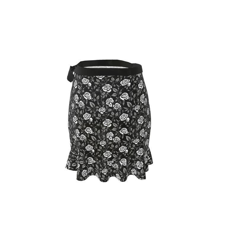 Black & White Rose Vines Wrap Skirt