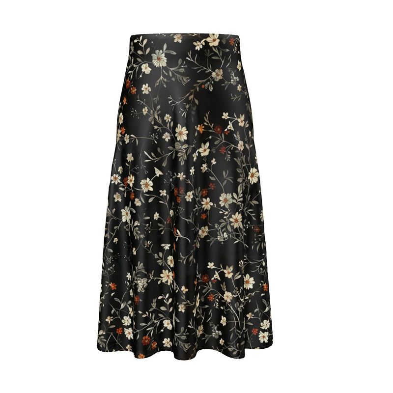 Dark Spring Floral Midi Skirt