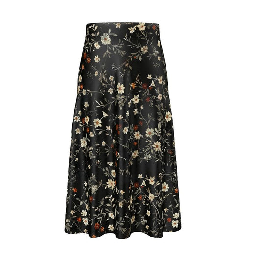 Dark Spring Floral Midi Skirt