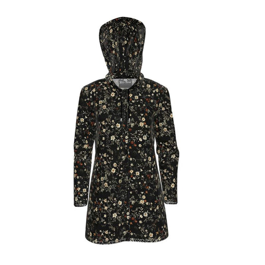 Womens Dark Spring Floral Hooded Rain Jacket