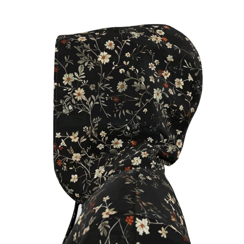 Womens Dark Spring Floral Hooded Rain Jacket