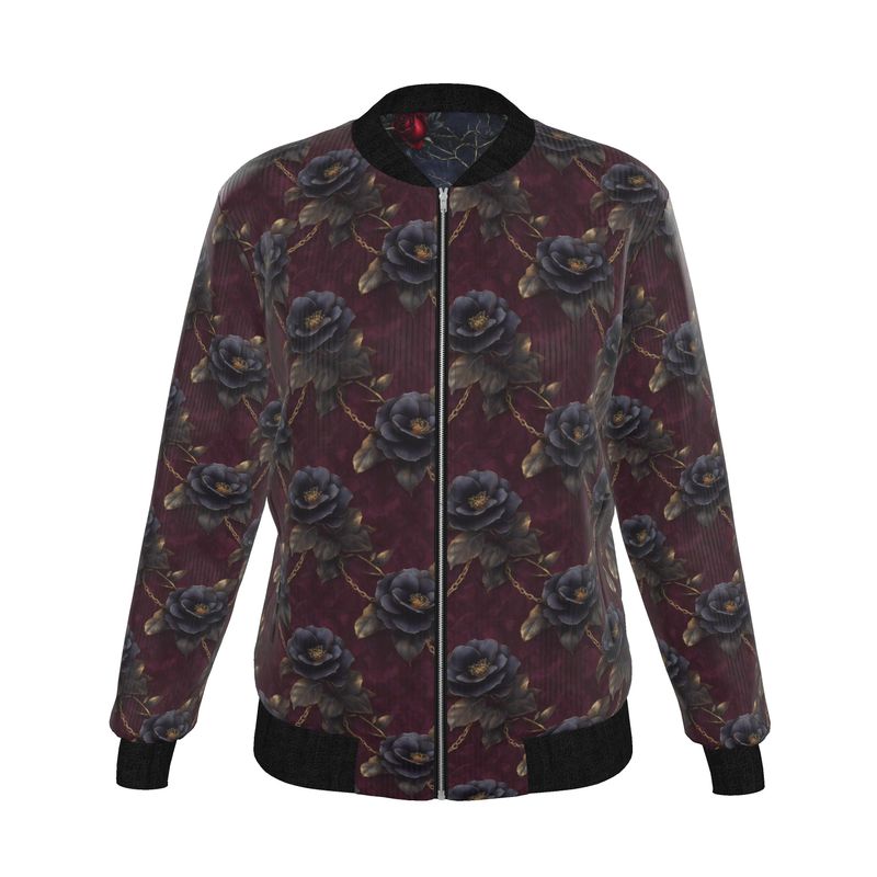 Floral Chains Womens Reversible Silk Bomber Jacket