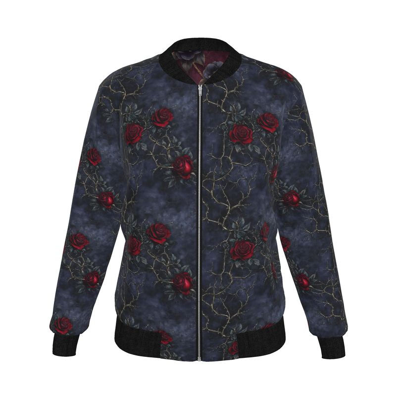 Floral Chains Womens Reversible Silk Bomber Jacket