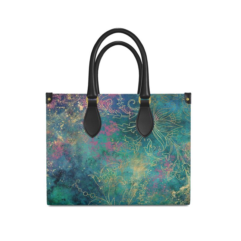 Aqua Jewel Leather Shopping Tote
