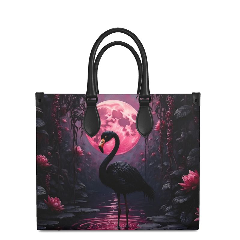 Black Flamingo Leather Shopping Tote