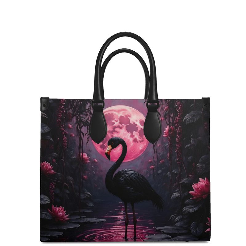 Black Flamingo Leather Shopping Tote