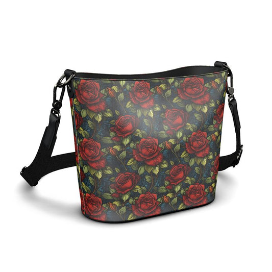 Electric Rose Leather Bucket Purse