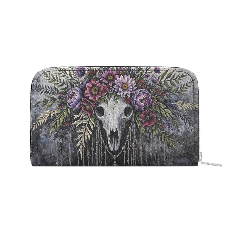 Boho Skull Ladies Leather Zip Wallet
