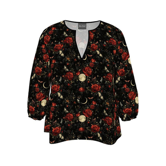 Womens Black and Red Floral Blouse