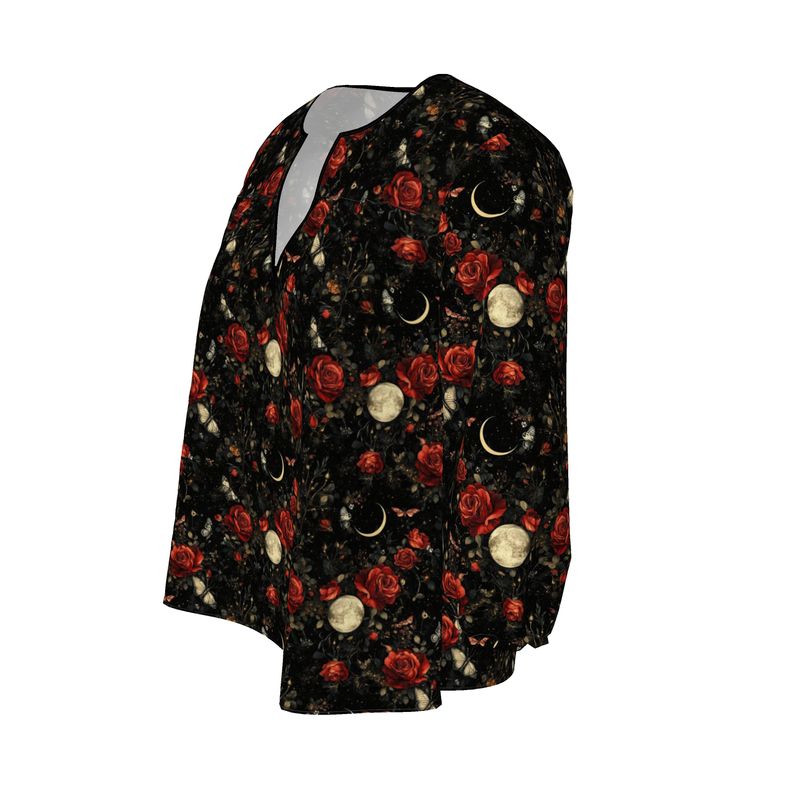 Womens Black and Red Floral Blouse