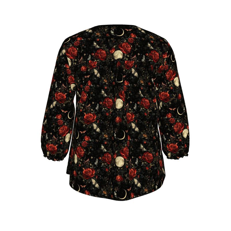 Womens Black and Red Floral Blouse
