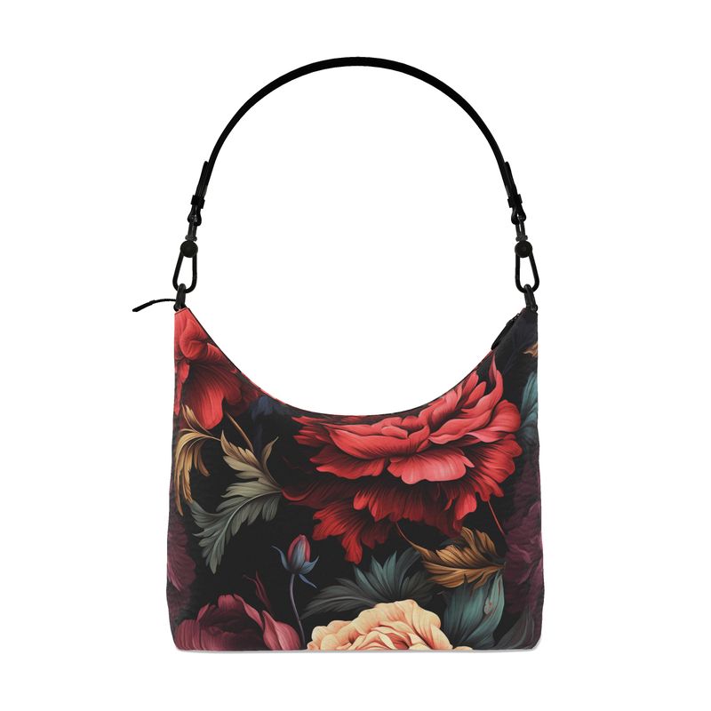 Red and Violet Floral Genuine Leather Hobo Bag