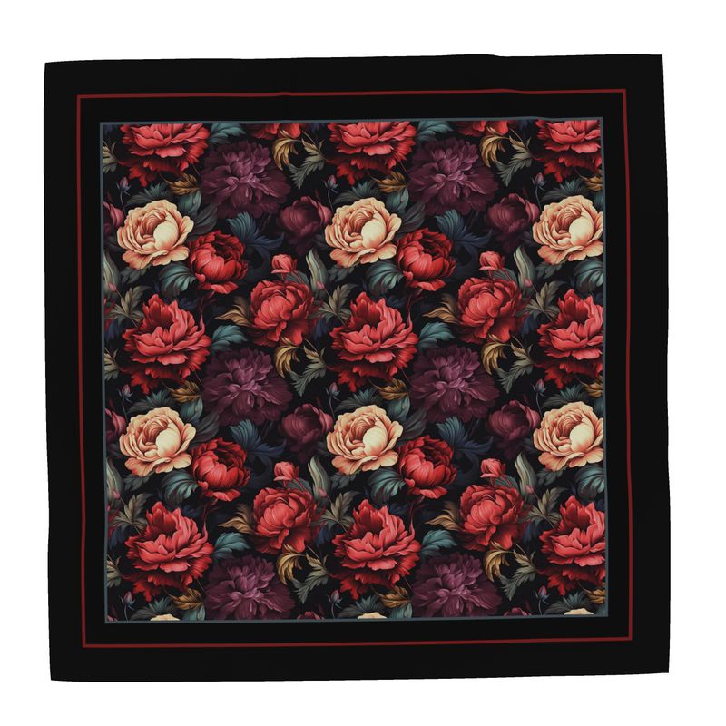 Red and Violet Floral Silk Scarf Unisex