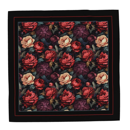 Red and Violet Floral Silk Scarf Unisex