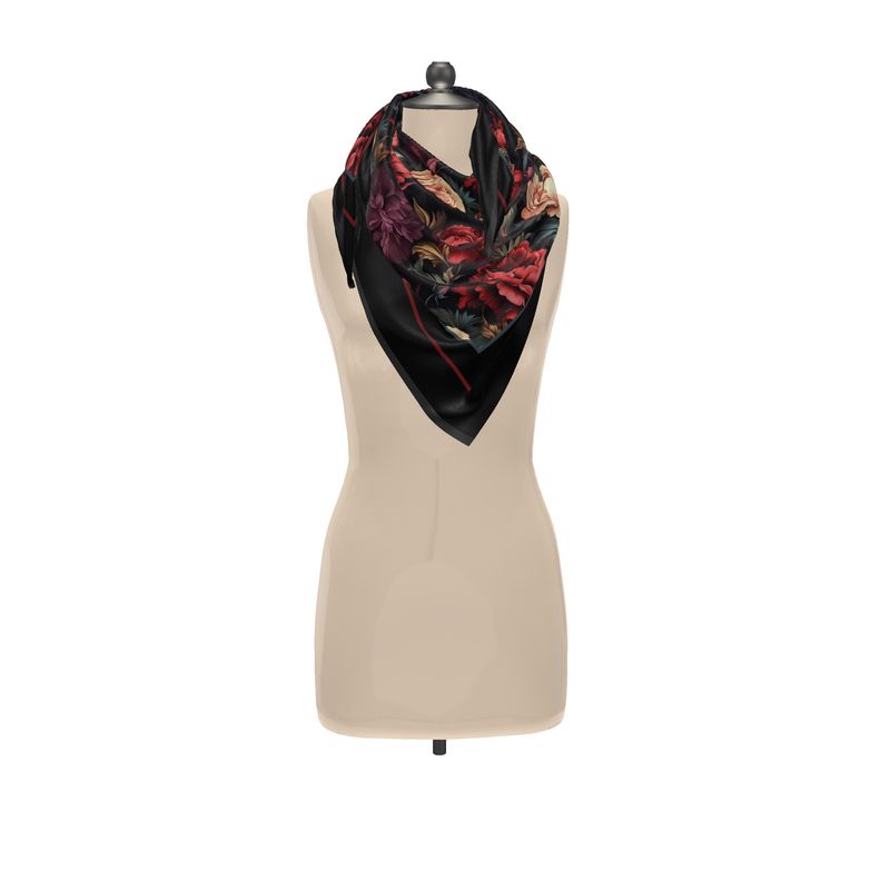 Red and Violet Floral Silk Scarf Unisex