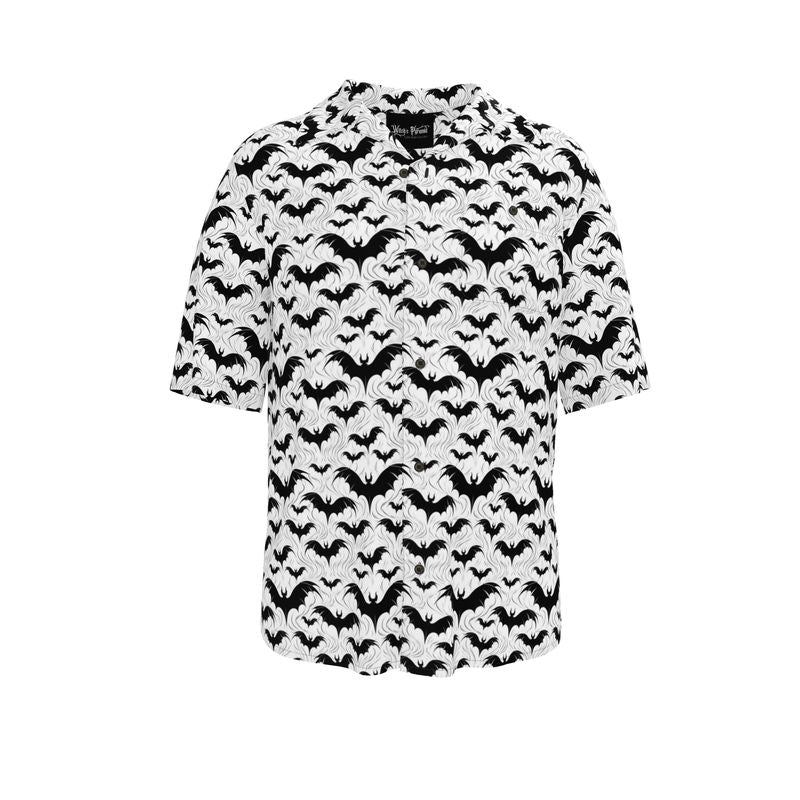 Bat Print Mens Revere Collar Shirt