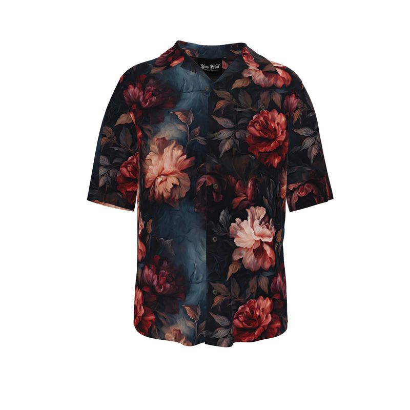 Dark Floral Print Revere Shirt