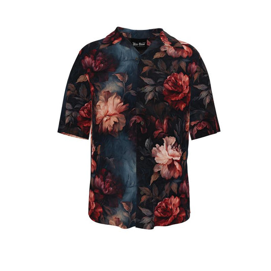 Dark Floral Print Revere Shirt